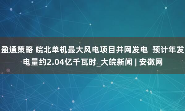 盈通策略 皖北单机最大风电项目并网发电  预计年发电量约2.04亿千瓦时_大皖新闻 | 安徽网