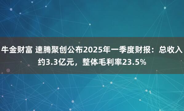 牛金财富 速腾聚创公布2025年一季度财报：总收入约3.3亿元，整体毛利率23.5%