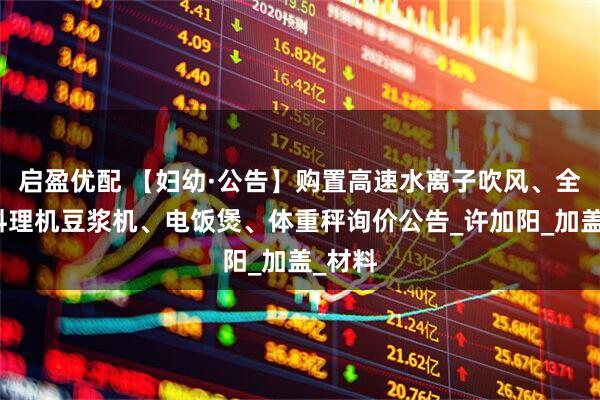 启盈优配 【妇幼·公告】购置高速水离子吹风、全自动料理机豆浆机、电饭煲、体重秤询价公告_许加阳_加盖_材料